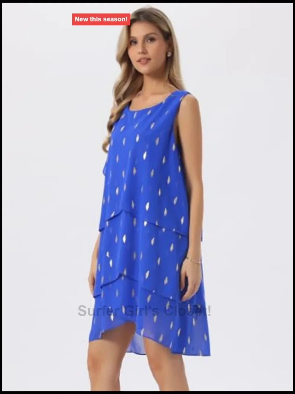 Sleeveless Chiffon Party Dress Foil Print Layered Wedding Guest